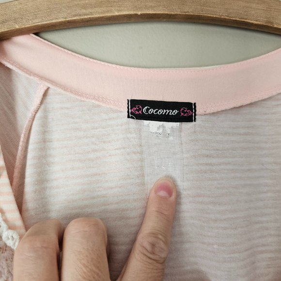 COCOMO | Peach & White Striped Short Sleeve Top with Lace Detail - Picture 4 of 6